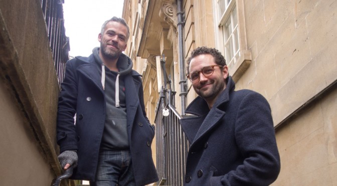 Louis Lewis-Smith (right) and bar manager Sam Kershaw outside The Dark Horse in Kingsmead Square